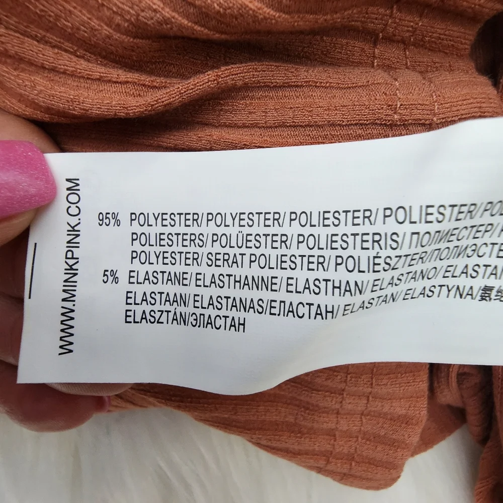 MinkPink Orange Fitted Rib Knit Midi Dress, Size Small - Picture 7 of 9